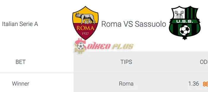 Soi Kèo Dự Đoán: AS Roma vs Sassuolo, 0h ngày 18/03/2024